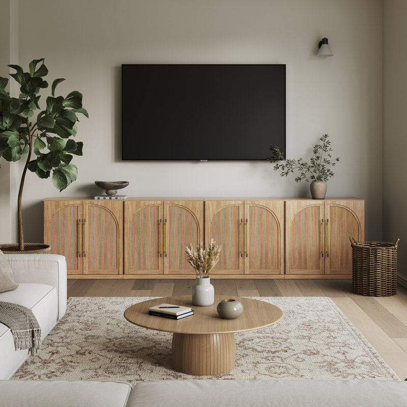 Ensemble de 4 buffet modulaire avec portes en bois à double arc, brun clair, Chameau