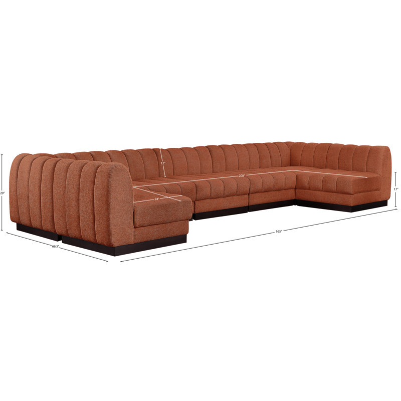 Ivena 7 - Piece Upholstered Sectional, Cognac Chenille Fabric