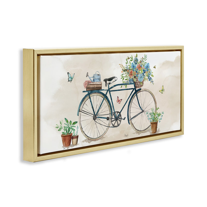 Cadre flottant pour bicyclettes et fleurs de jardin, design par Nan, H 11 po x l 25 po, Cadre flottant métallique doré