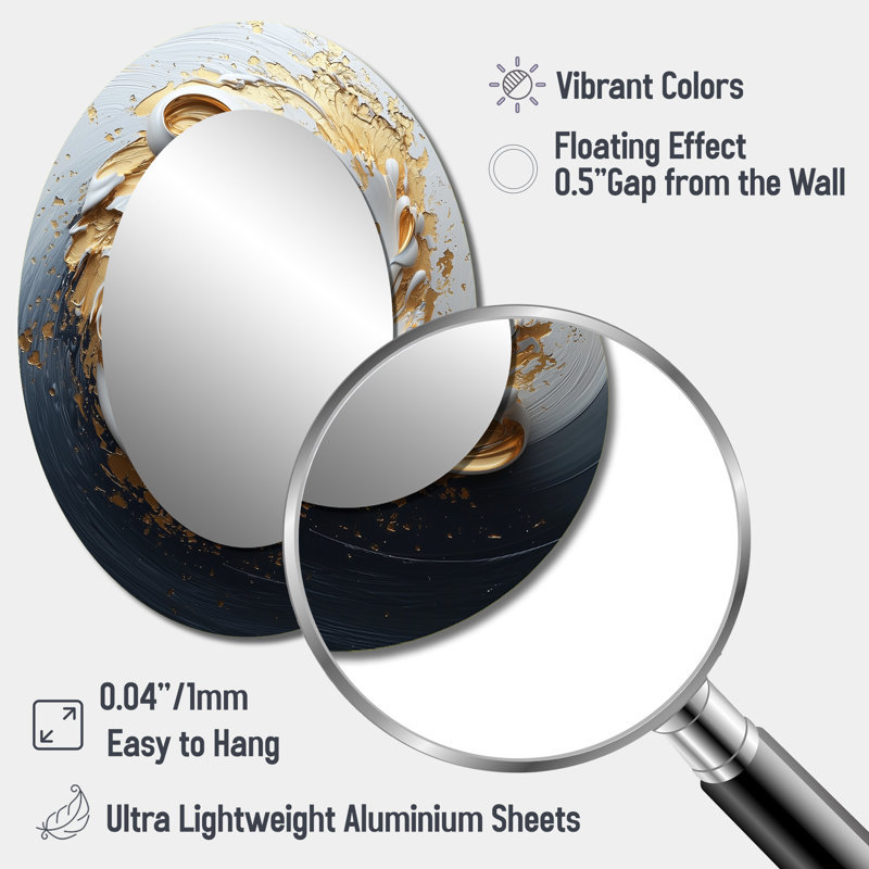 White Black Gold Cosmic Whirlpool IV - Gold Oval Wall Mirror Decor, 40" x 30"