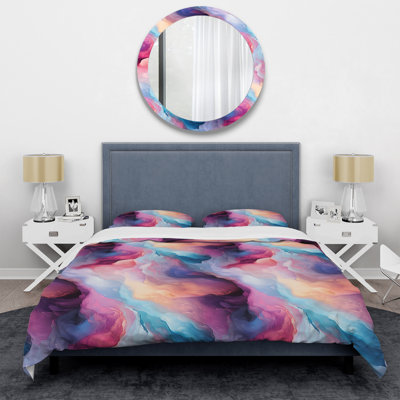 Multicolor Cosmic Marble Nebula Polyester Abstract Duvet Cover Set