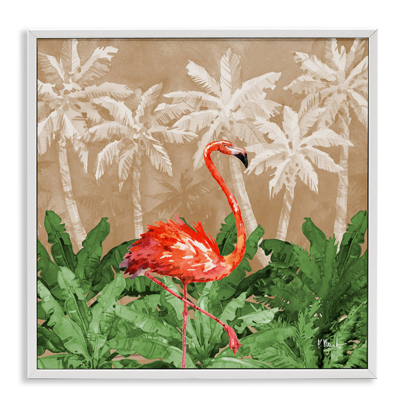 «Jungle Life Flamingo», estampe numérique par Paul Brent, Giclée encadrée blanc bord de mer, H 24 po x l 24 po