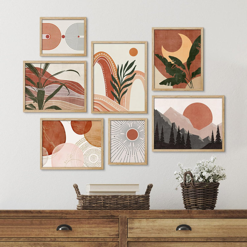 " Mid-Century " 7 - Pieces, Natural Framed