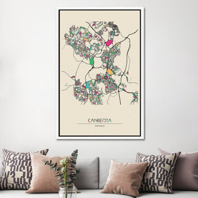 Jeddah, Saudi Arabia Map by Ayse Deniz Akerman - Floater Frame Print on Canvas