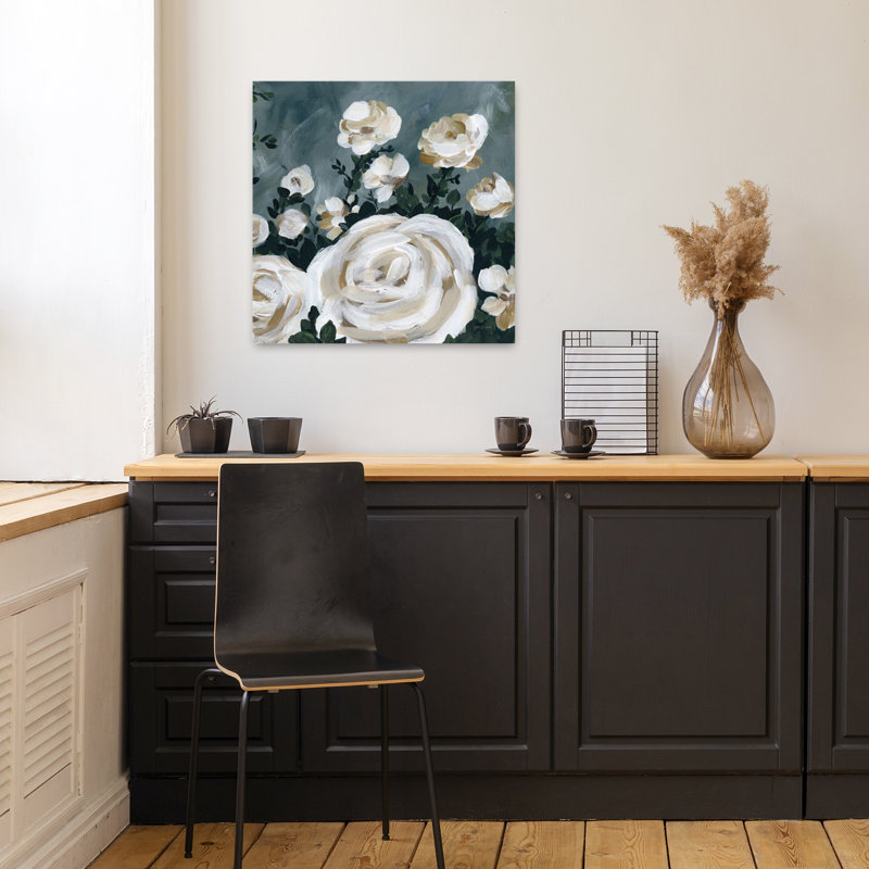 Art floral abstrait contemporain Moody Roses, H 18 po x l 18 po