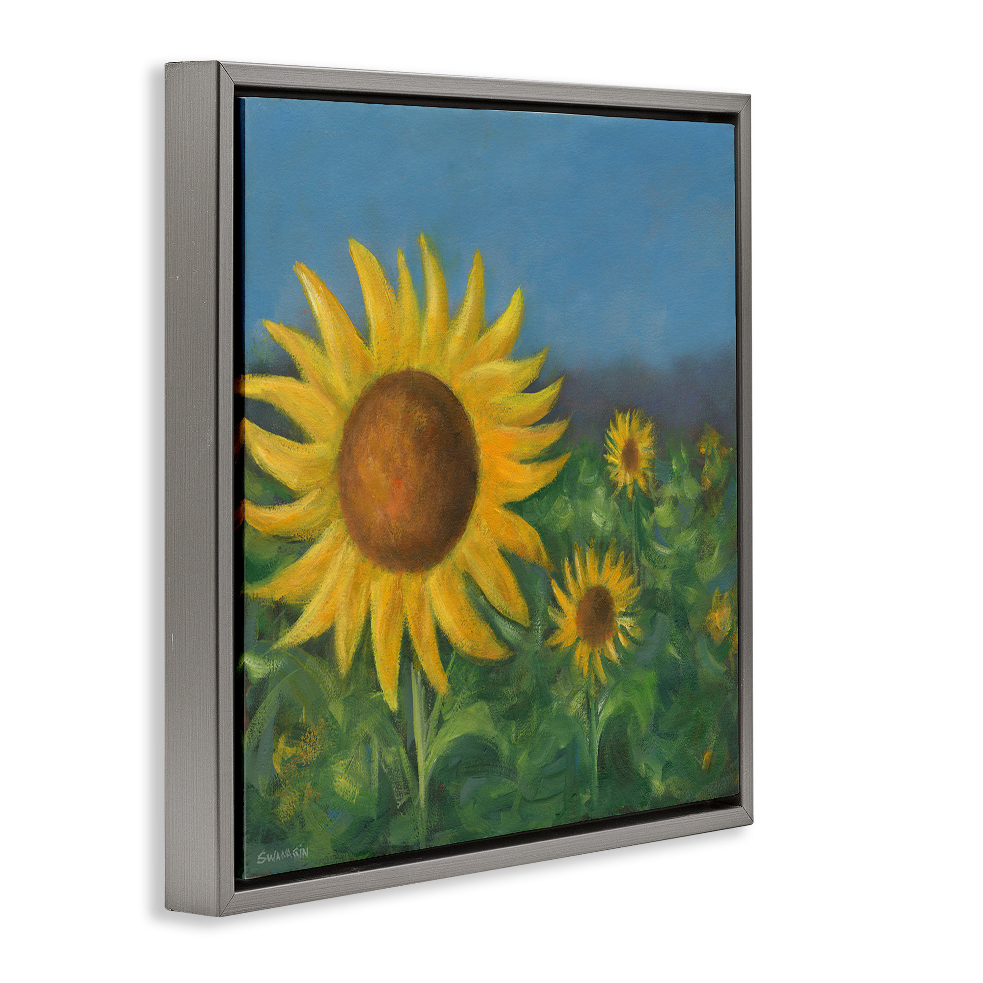 Red Barrel Studio Mellow Sunflower Garden Framed Floater Canvas Wall