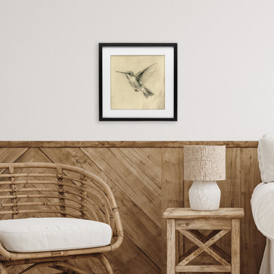 Vintage Hummingbird Sketch Framed Print Under Glass, design by Petal Prints Design