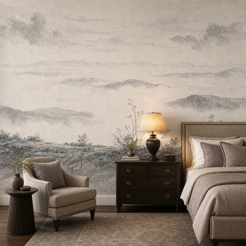 Papier peint texture de papier Misty Mountain, 100"x96", Peler et coller