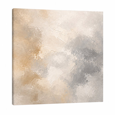Warm Gold and Gray Abstract Square Canvas Wall Art, Neutral Modern Painting