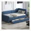 Lit de jour simple en forme de L en velours côtelé, structure de lit tapissier avec 2 tiroirs de rangement, bleu-1840566110