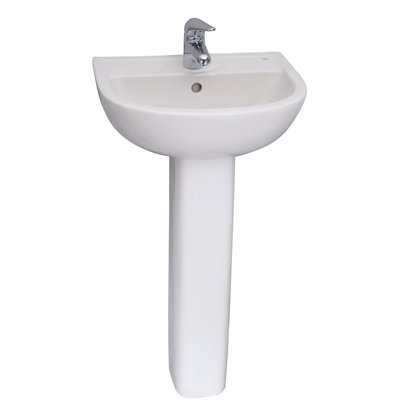 Lavabo de salle de bain piédestal circulaire en porcelaine vitreuse avec trop-plein