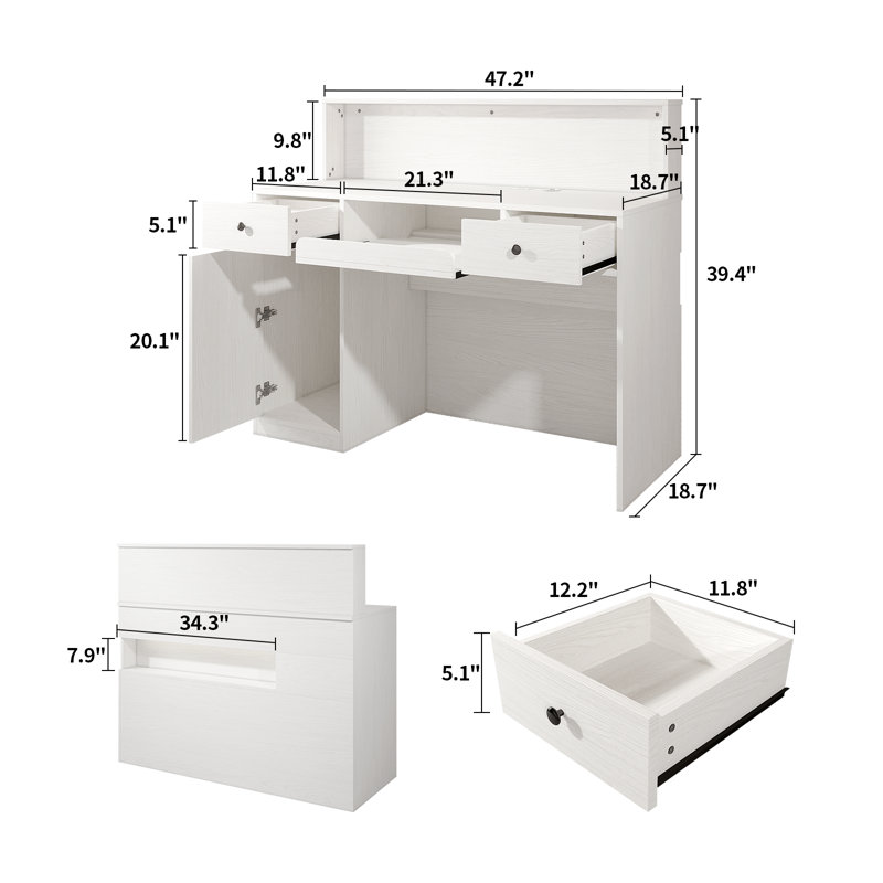 Jaquai Rectangle Manufactured Wood Reception Desk with Filing Cabinet with Power Outlet