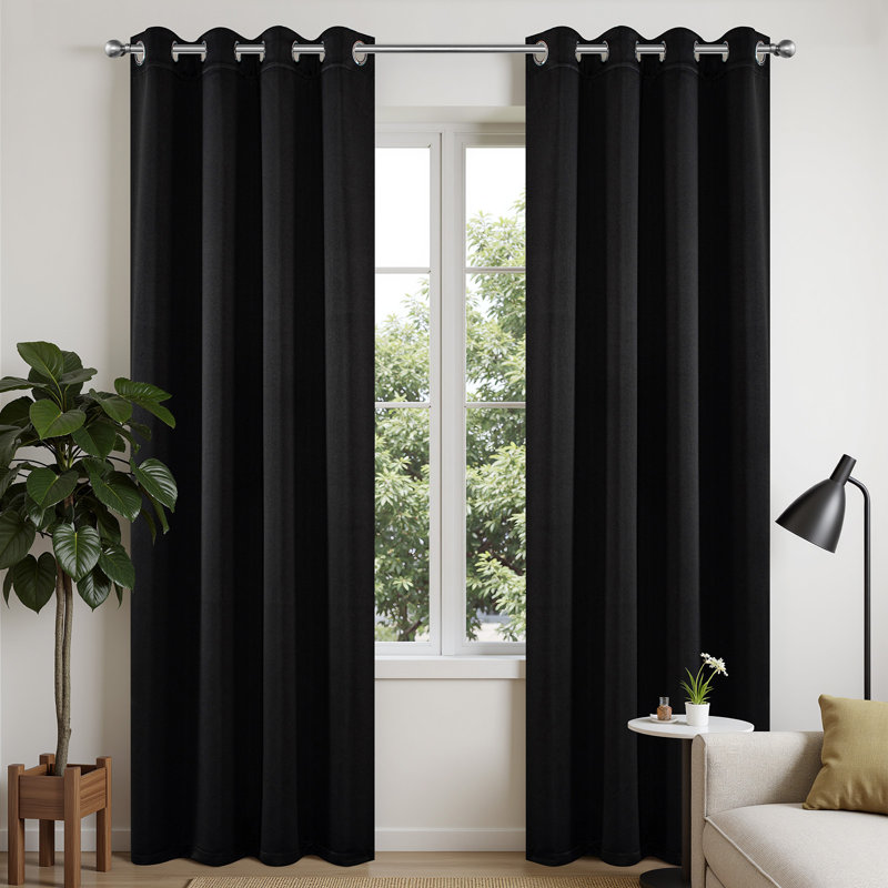 Grommet Top Blackout Room Darkening Curtains, Solid Thermal Insulated Polyester Window Curtain Set, 2 Panels, 52" W x 90" L