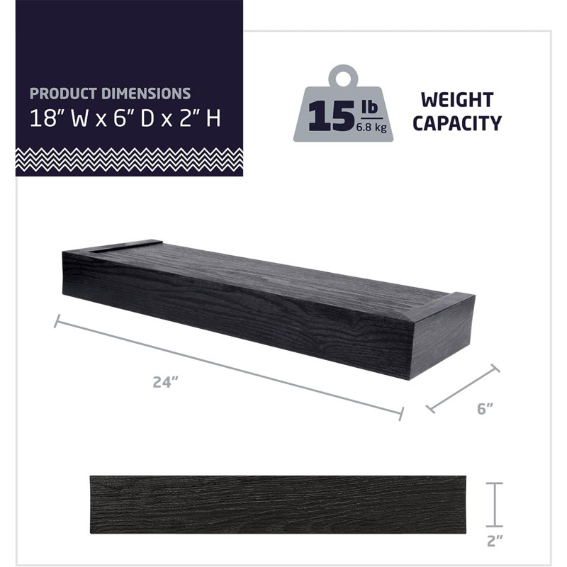 Loon Peak® 18" Modern Floating Shelf Holds 15 lbs, 2 Pack, Black