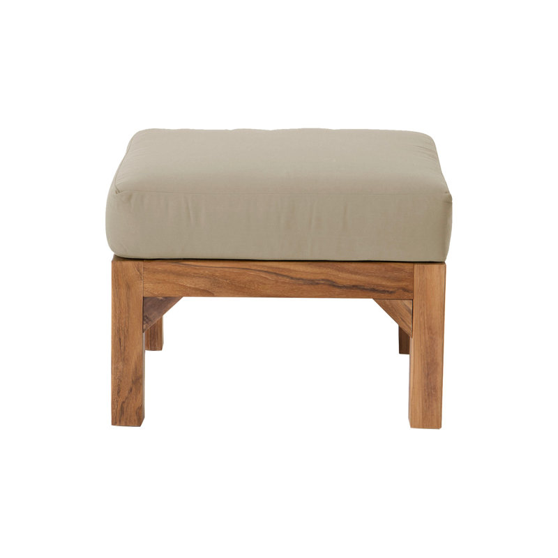 Porschea Outdoor Teak Ottoman, Antique Beige