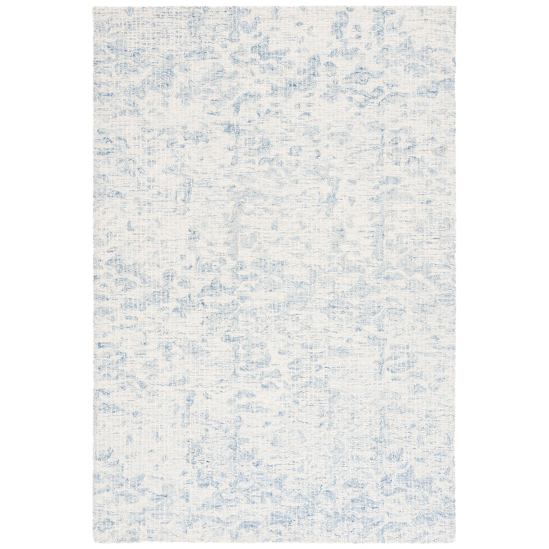 Tapis ivoire / bleu en laine / coton touffeté à la main Ebony, Rectangle 3 pi x 5 pi