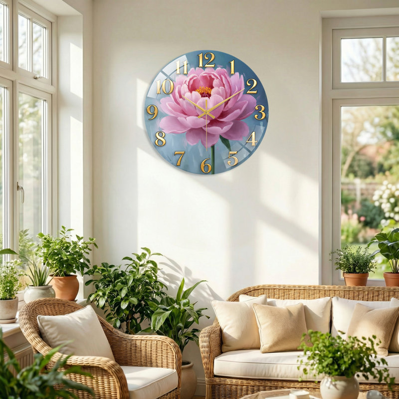 Horloge florale, 60 x 60 cm (23,6 x 23,6 pouces)