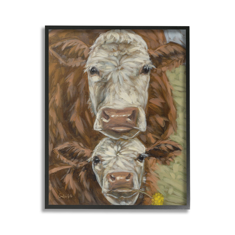 Bovins et veaux qui regardent, art de la giclée encadrée par Sara G. Designs, Giclée encadrée noir minuit, H 20 po x l 16 po