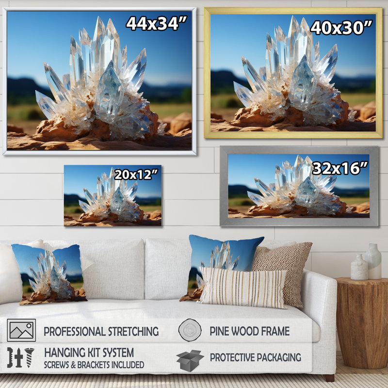 «White Blue Spiritual Stone Selenite», reproduction sur toile, H 30 po x l 40 po x P 1,5 po, Cadre flottant doré