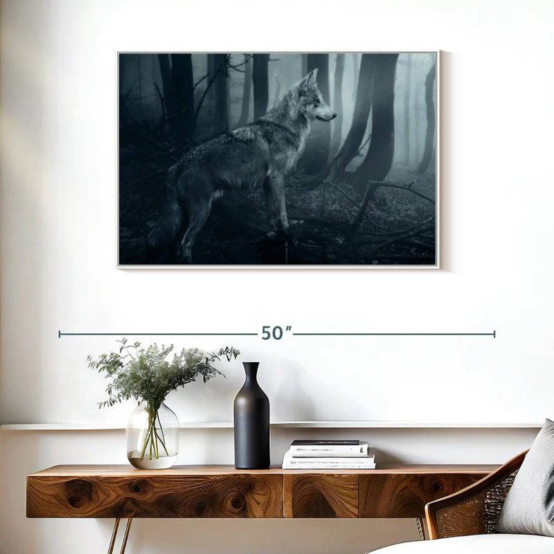 Loup gris, Cadre flottant blanc, 37 po x 25 po