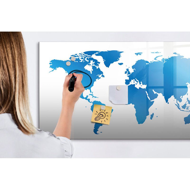 Magnetic Memo Board Whiteboard - 120 x 60 cm - With Marker and Magnets - World map