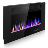 Recessed & Wall Mounted Electric Fireplace With Remote Control & Adjustable Flame