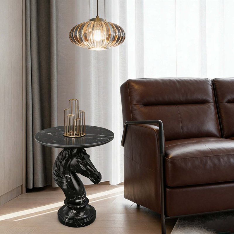 Table d'appoint animalière avec plateau en faux marbre, Noir