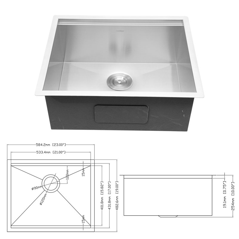 Stainless Steel Undermount Sink - 23X19x10, To Stains 23"X19"X10" Kitchen Workstation Steel, X-Shaped Water Flow