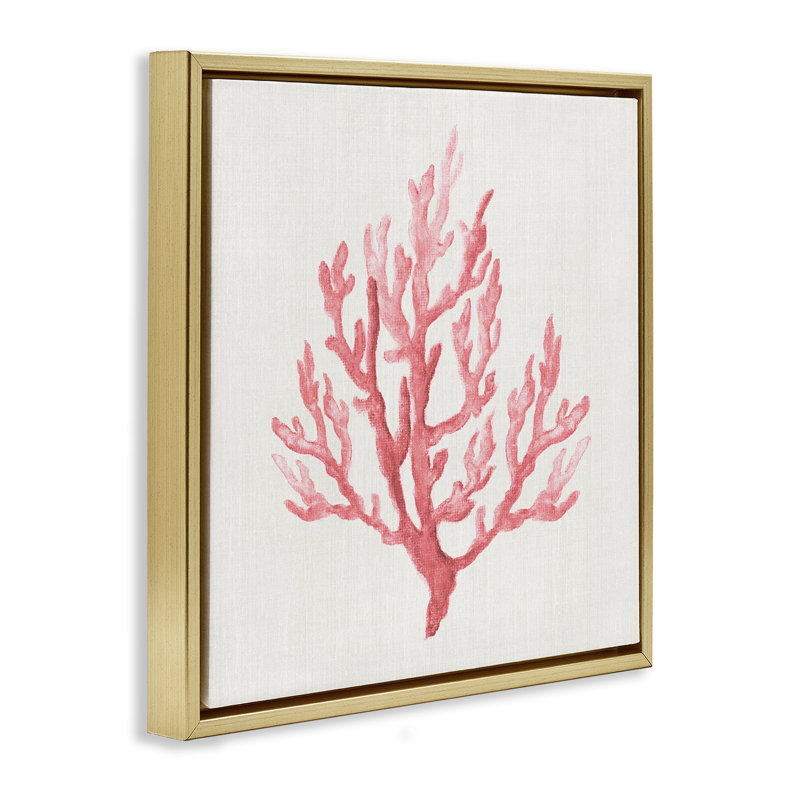 Cadre flottant en branches de corail rose discret, design par Janet Tava, Cadre flottant métallique doré, H 18 po x l 18 po