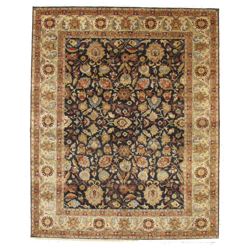 Tapis noir / brun / ivoire en laine noué à la main Tabriz