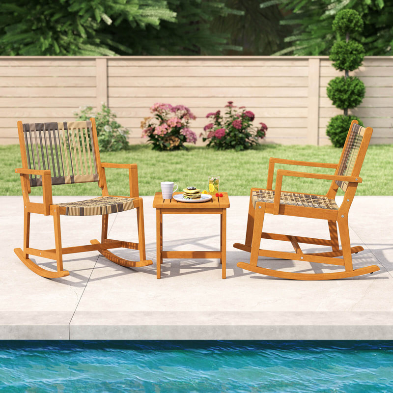 Ensemble de 3 chaises berçantes de patio avec siège et dossier en rotin