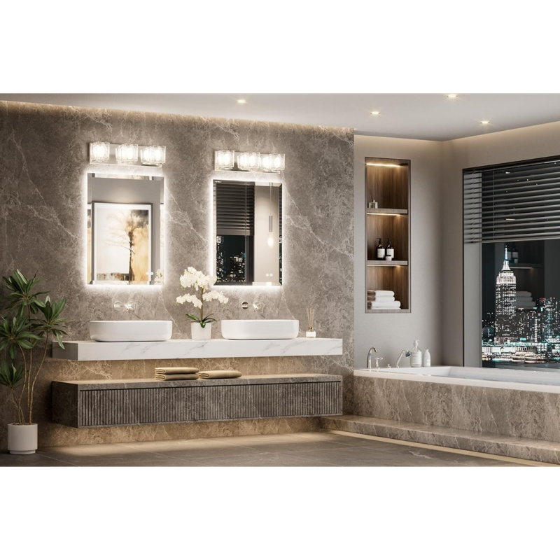 Miroir de meuble-lavabo biseauté à rétroéclairage à DEL 24 po x 32 po avec verre trempé, désembueur, luminosité réglable et 3 couleurs de lumière