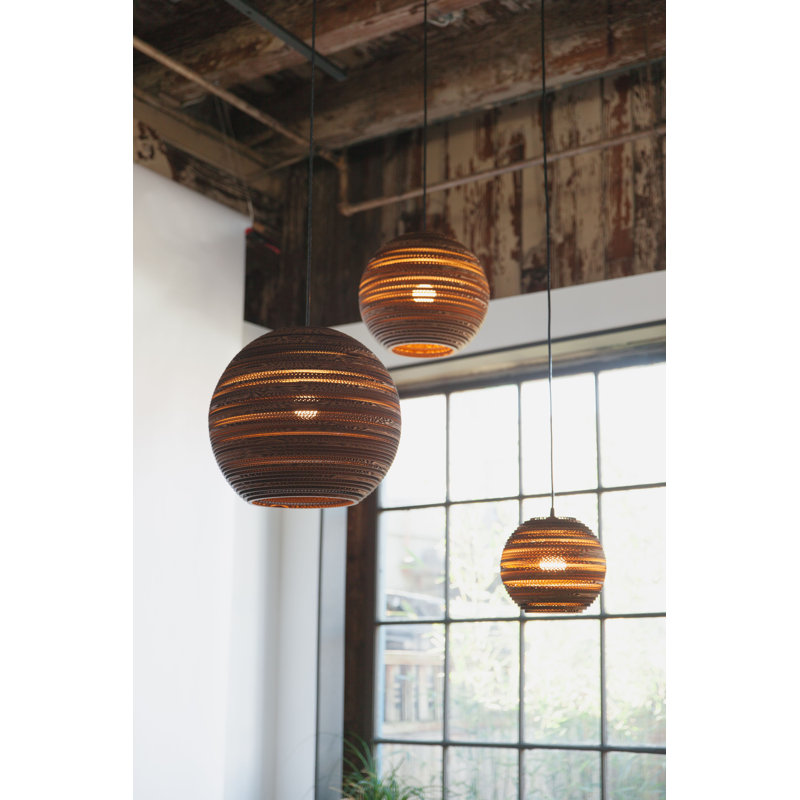 Scraplight Globe Recycled Cardboard Pendant Light - Moon, 8.5" H x 10" W x 10" D, Brown, Brown