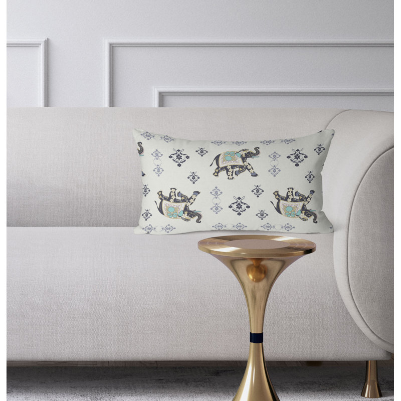 MughalElephant  Rectangular Throw Pillow, Blue/Ivory