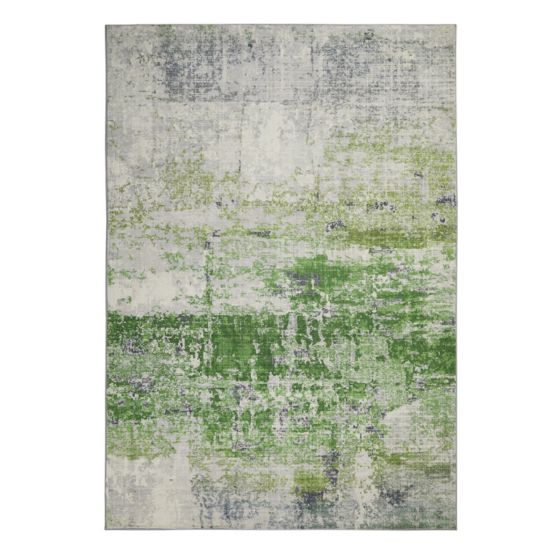 Lux Abstract Ultra soft Stain Guarded Green/Grey Area Rug, Rectangle 120 x 180cm