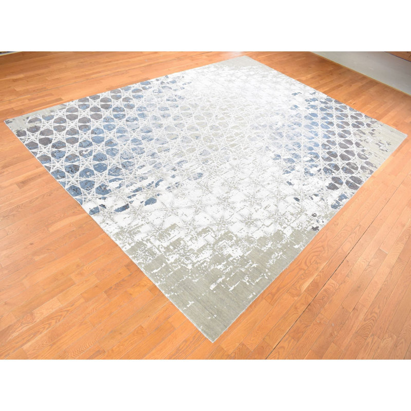 Tapis gris en laine et en soie noué à la main 10 pi x 14 pi 1 po 1BBF5D51337C4F75A8C7666922F949D9
