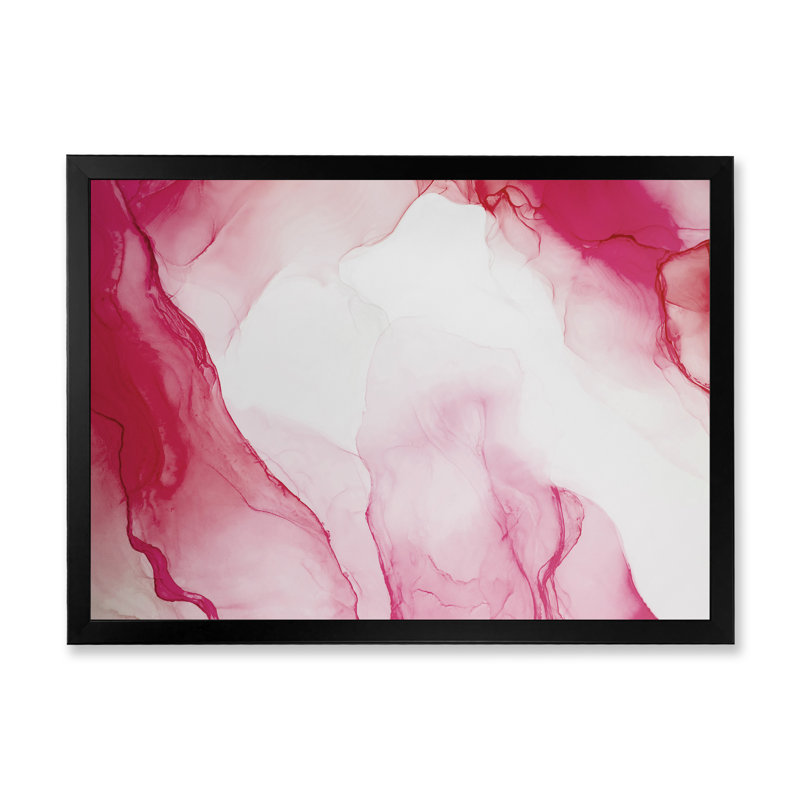 Décoration murale en toile de luxe luxueuse blanc rouge marbré, H 30 po x l 40 po, Impression noire sur toile encadrée
