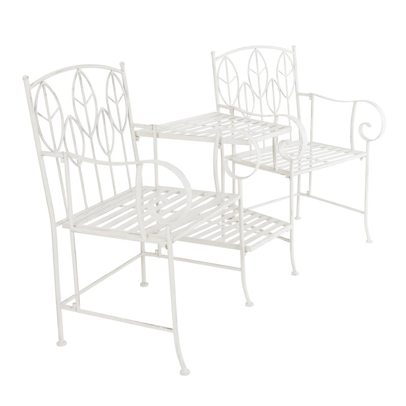 Wrought Iron Outdoor Bench, White