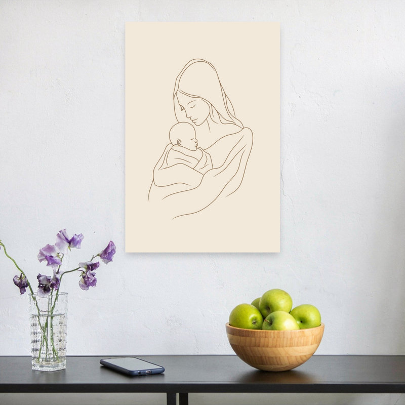 Mother'S Tender Embrace Minimalist Peaceful Serene Wall Art Print 1 Piece Wrapped Canvas Wall Art, 60.96cm H x 40.64cm W