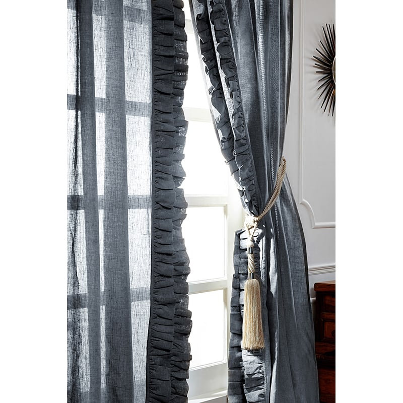 Banji Cotton Blend Semi Sheer Curtain Pair, Blue