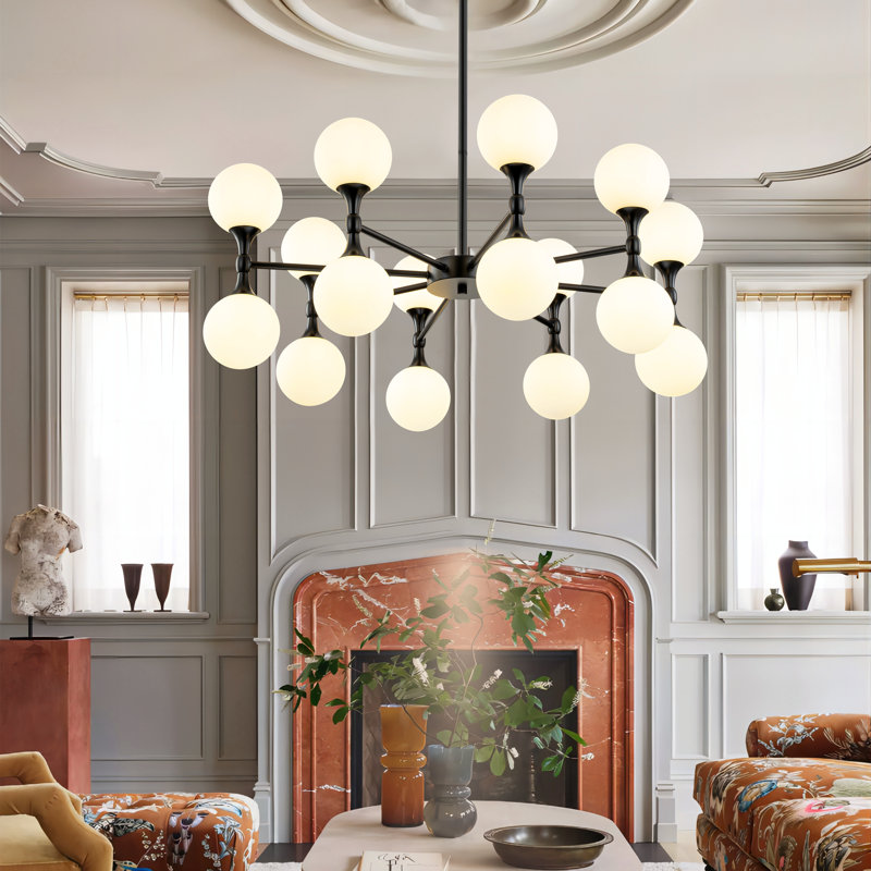 Azucena 16-Light Dimmable Sputnik Sphere Chandelier, Matte Black