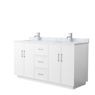 Ensemble de meuble-lavabo double autoportant 66 po avec plateau en marbre Elan TK