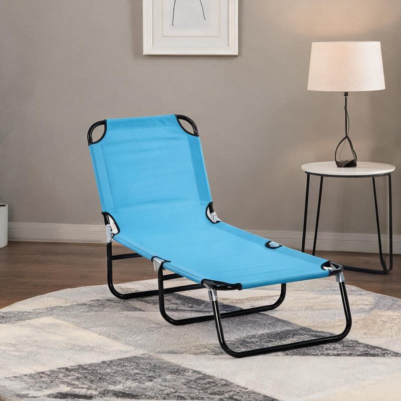 Fauteuil de jardin pliant en acier thermolaqué avec 5 positions d'inclinaison et tissu Oxford bleu doux pour se détendre au bord de la piscine