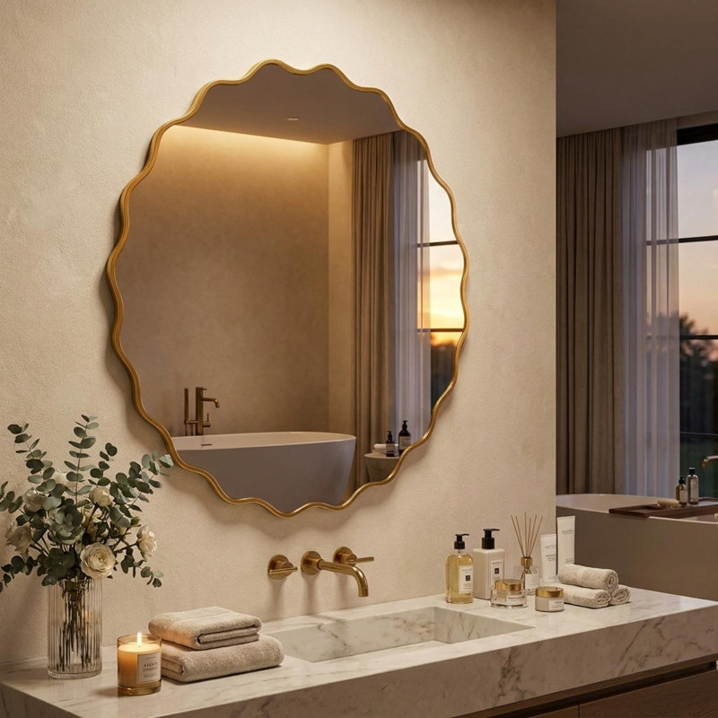 Aluminium Cylinder Wall Overmantel Mirror, Gold