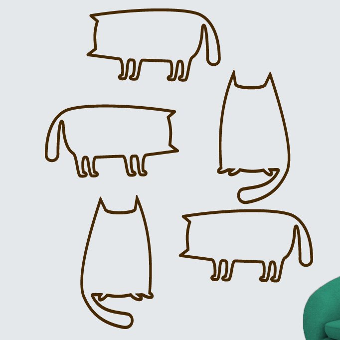 Ensemble d’adhésif décoratif 5 pièces contours de chat, Brun
