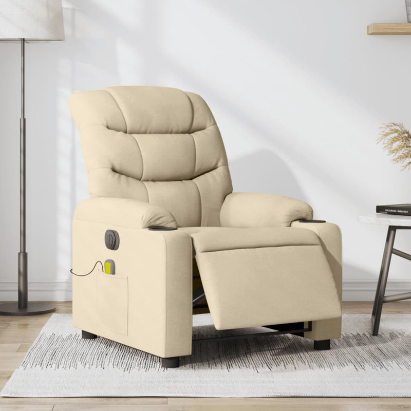 Upholstered Massage Chair, Cream Polyester