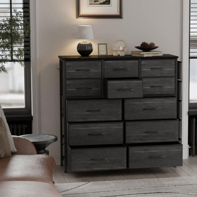 Commode moderne pour la chambre à coucher avec 12 commodes à tiroirs pour unité de rangement de vestibule avec structure en métal robuste et plateau de table en bois