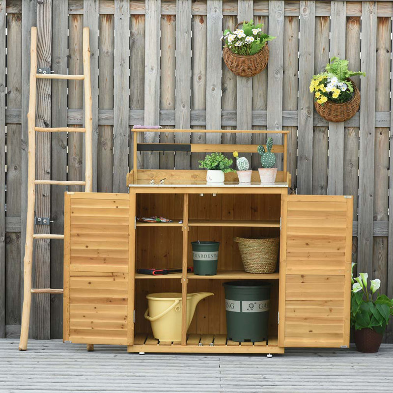 Table de travail en bois avec table de travail, crochets et armoire à 3 niveaux