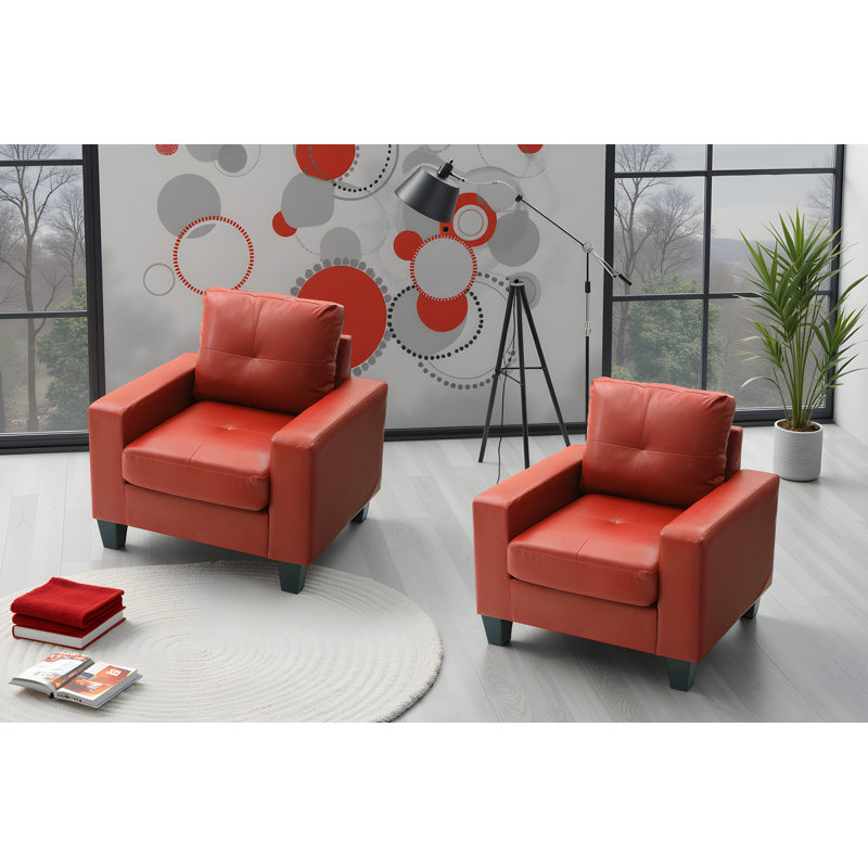 Ensemble de 2 fauteuils club en similicuir Worthen, Rouge