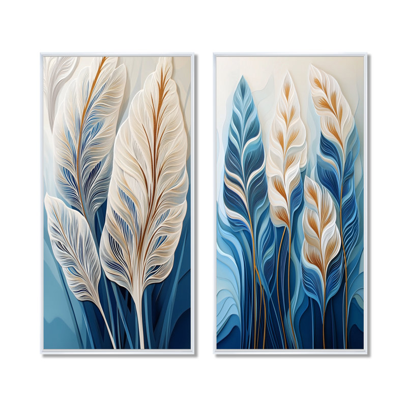 Plumes de Pampas Dorées I - Ensemble de 2 tableaux muraux sur toile représentant des herbes de la pampa, 40" H x 40" W